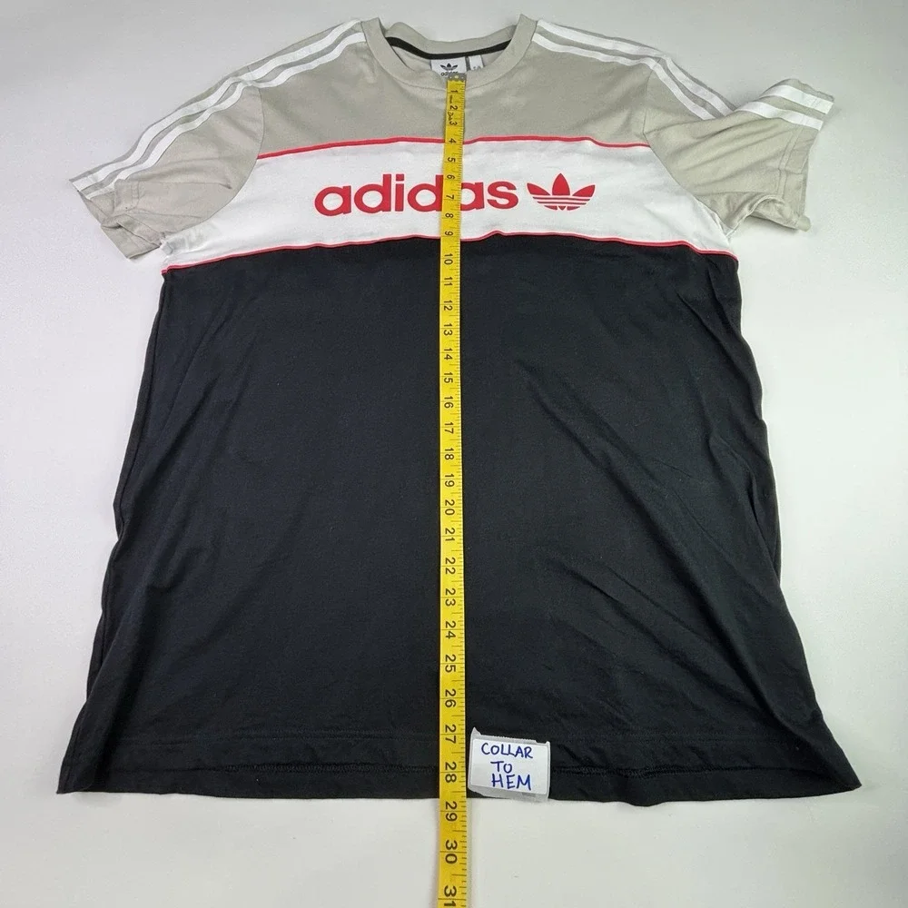 Adidas‎ Shirt Mens XL Gray Trefoil Panel Logo 3-Stripes Originals Graphic Tee